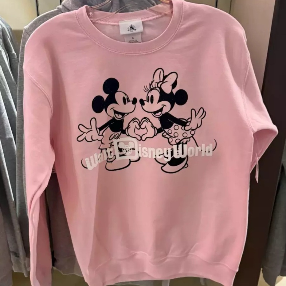 2025 Walt Disney World Parks Sweatshirt Mickey & Minnie Heart Baby Pink Size M